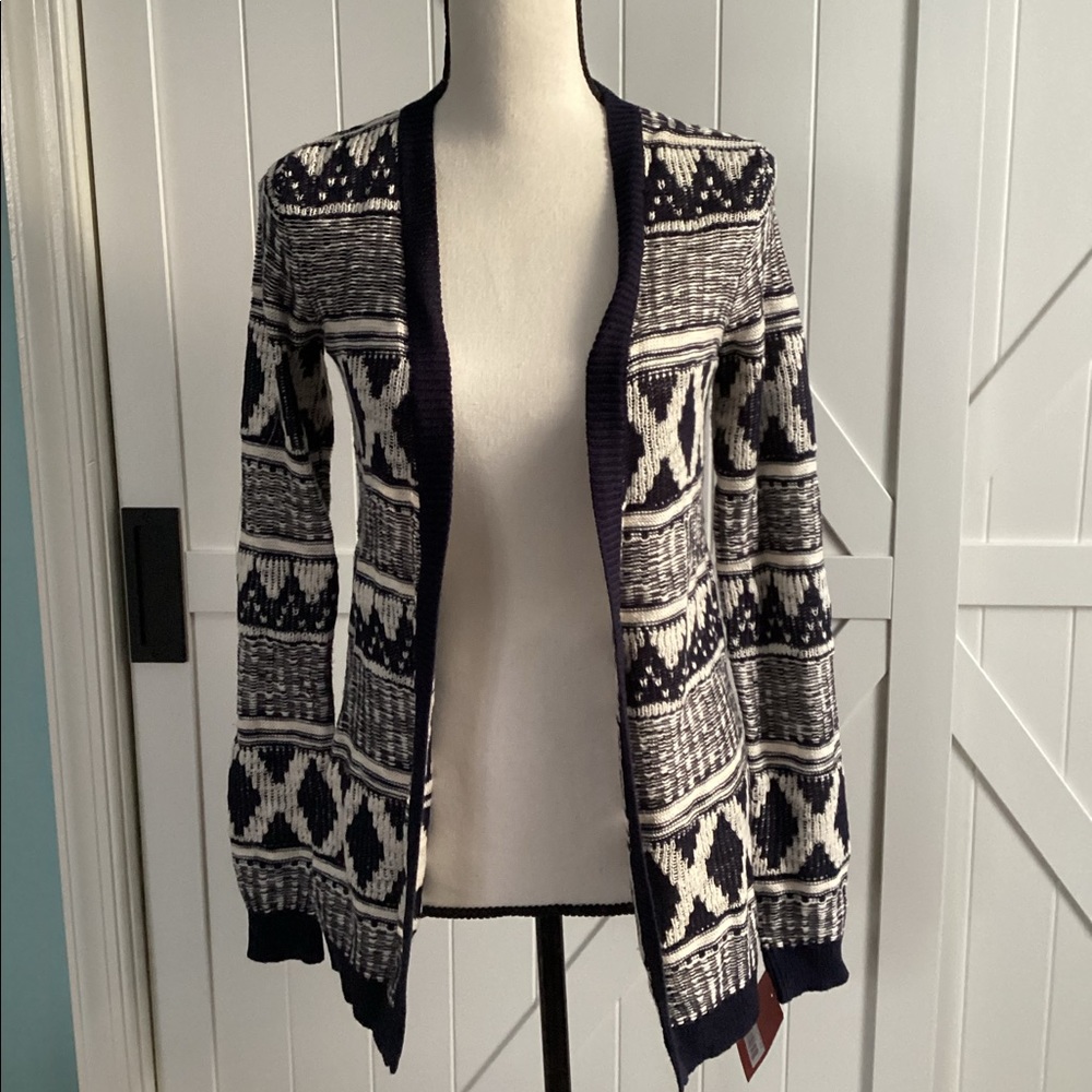 Mossimo Cardigan Women's Sweater NWT Size XS Navy Cream Open Front Duster